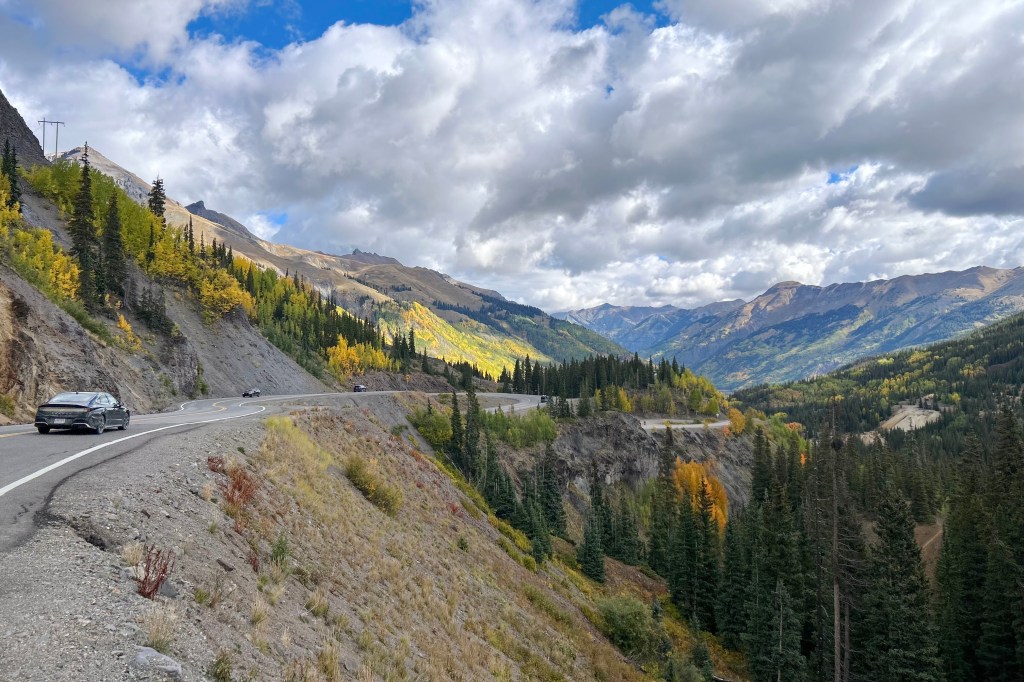 Panoramic mountain views and autumn foliage on the Million Dollar Highway
