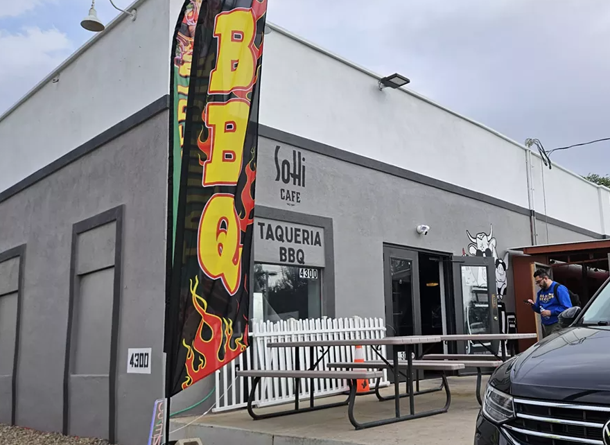 bbq banner outside a building