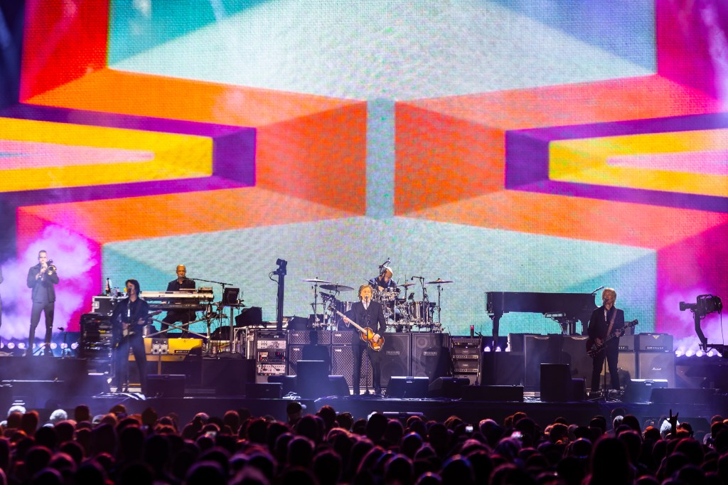 Paul McCartney performing live at Coors Field in Denver, Colorado, on Saturday, October 11, 2025.