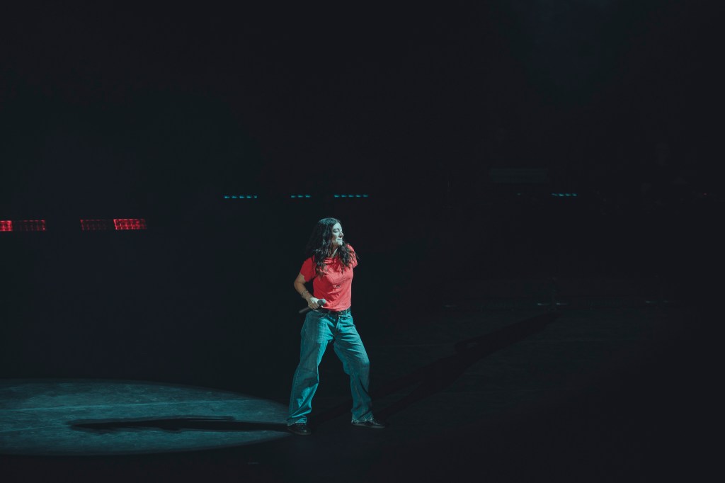 Lorde performing on stage at Red Rocks in Morrison, Colorado on Tuesday, October 14, 2025, for her Ultrasound World Tour.