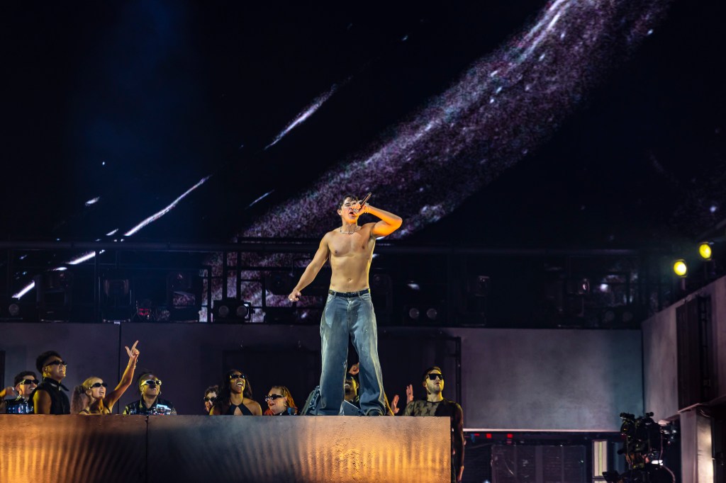 John Summit on top of the stage at Folsom Field at the University of Colorado Boulder in Boulder, Colorado on Saturday, October 18.