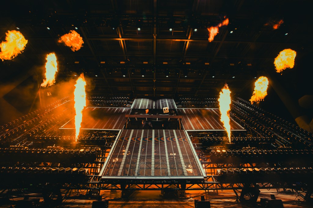 Martin Garrix and Marshmello perform together at Red Rocks in Morrison, Colorado on Thursday, October 23.