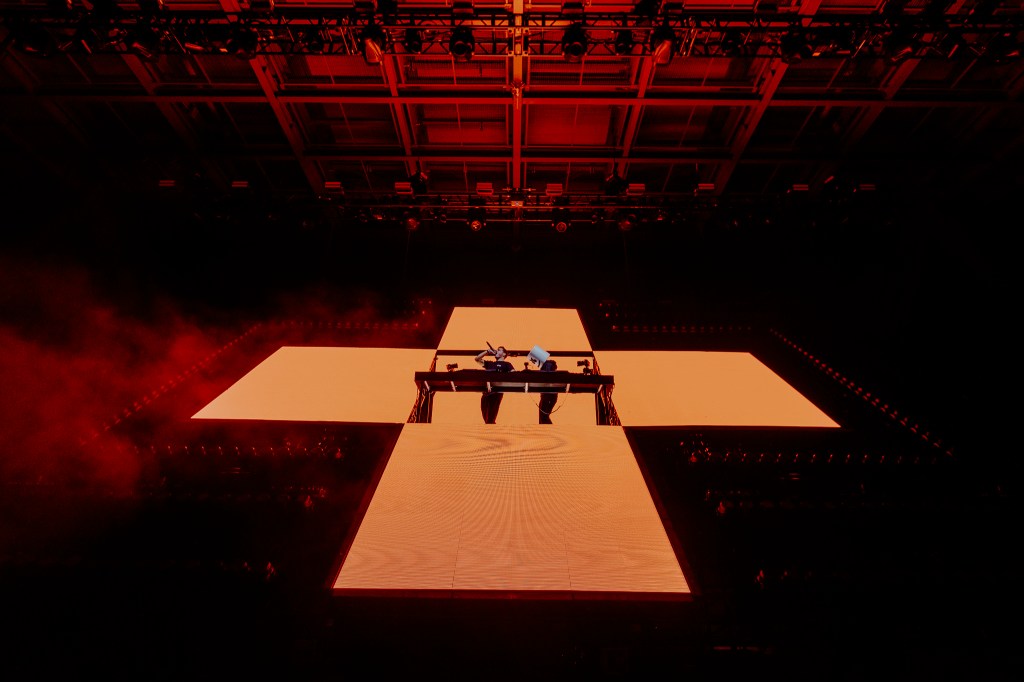 Martin Garrix and Marshmello perform together at Red Rocks in Morrison, Colorado on Thursday, October 23.