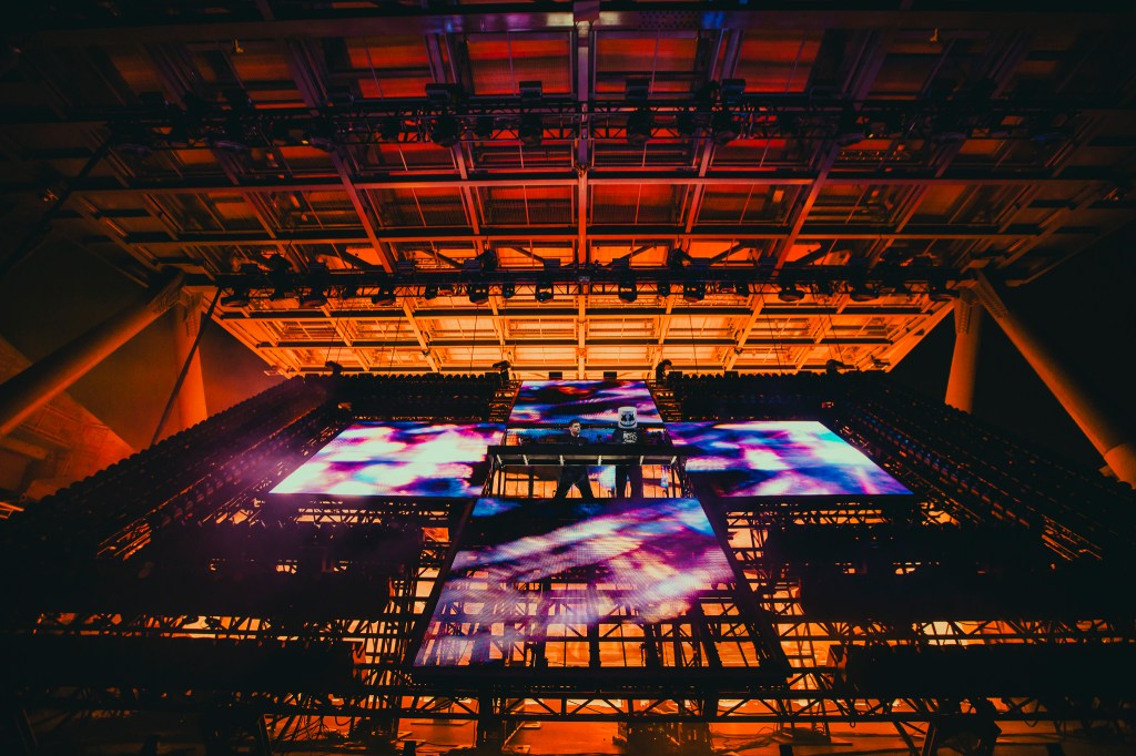 Martin Garrix and Marshmello perform together at Red Rocks in Morrison, Colorado on Thursday, October 23.