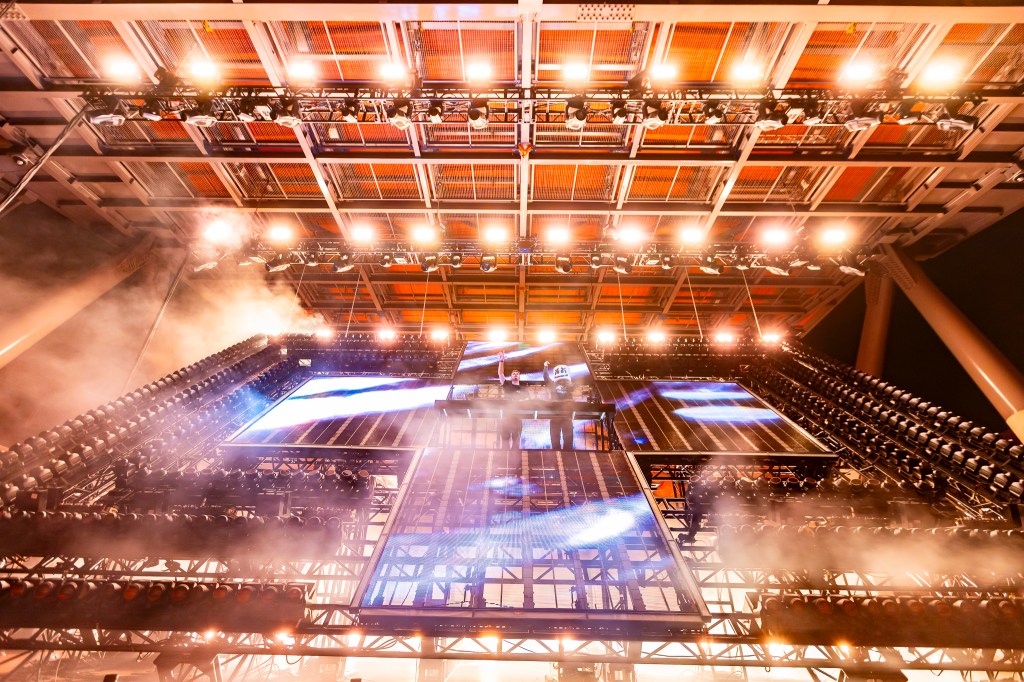 Martin Garrix and Marshmello perform together at Red Rocks in Morrison, Colorado on Thursday, October 23.