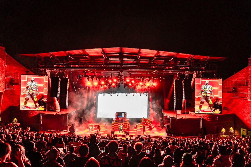 T-Pain performing on stage at Red Rocks on Wednesday, October 29.