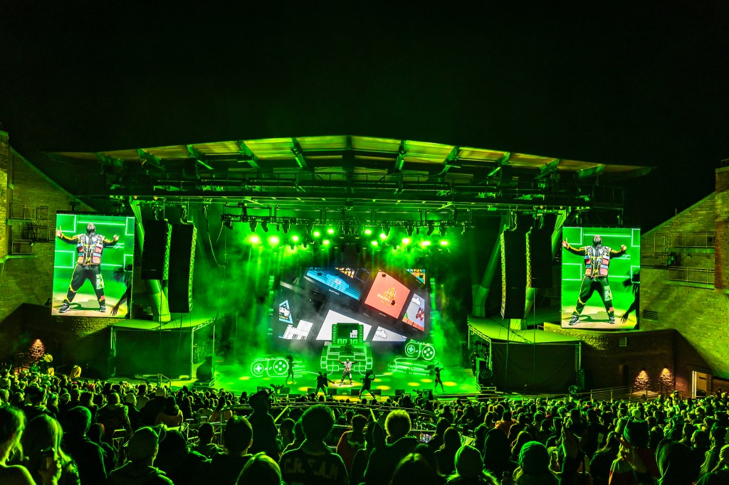 T-Pain performing on stage at Red Rocks on Wednesday, October 29.