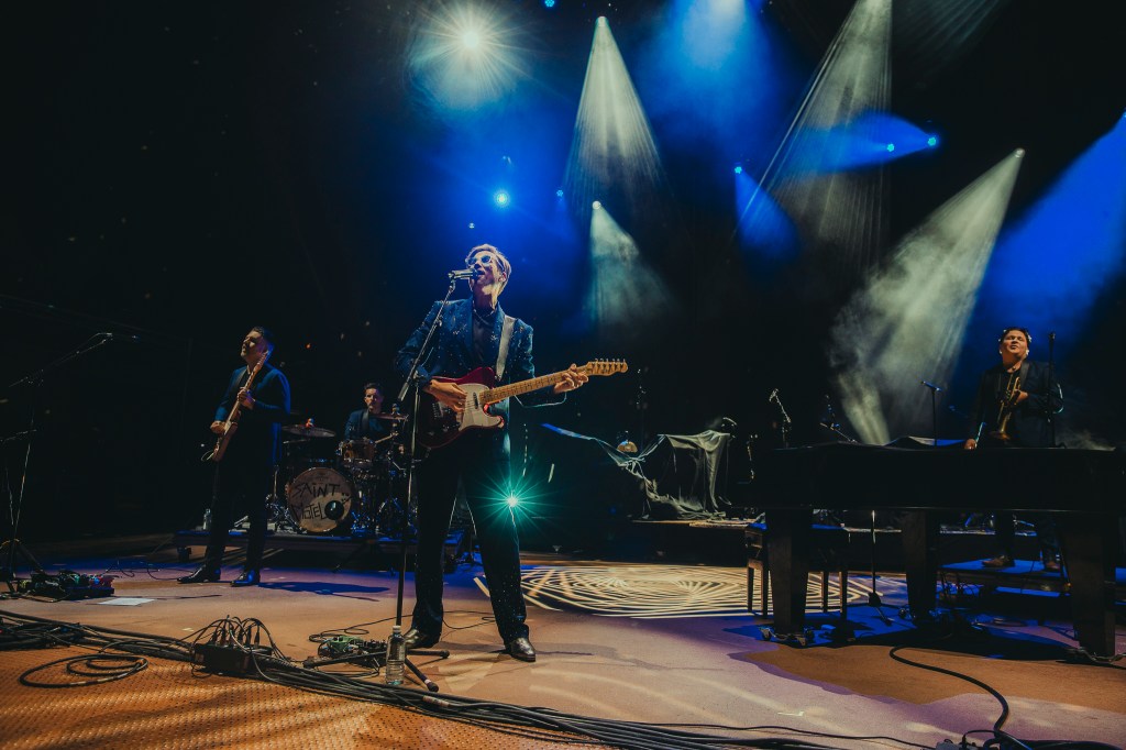 Saint Motel on stage at Red Rocks in Morrison, Colorado opening for Young The Giant.