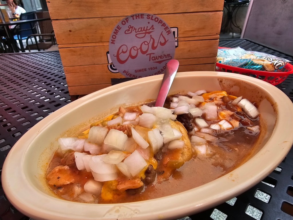 chile-smothered burger