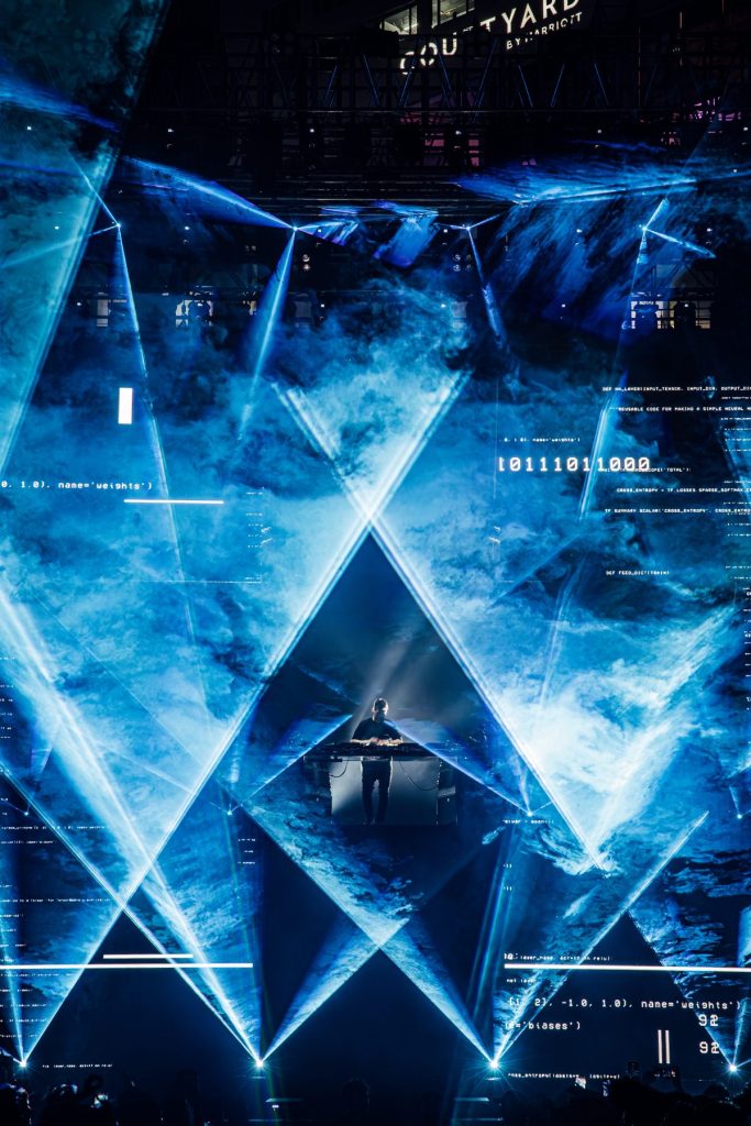 blue lights at an EDM show