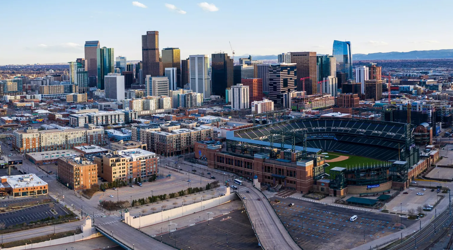 Denver skyline behind Coors Field