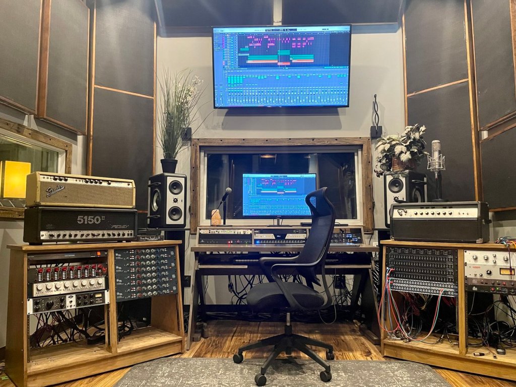 a studio mixing console