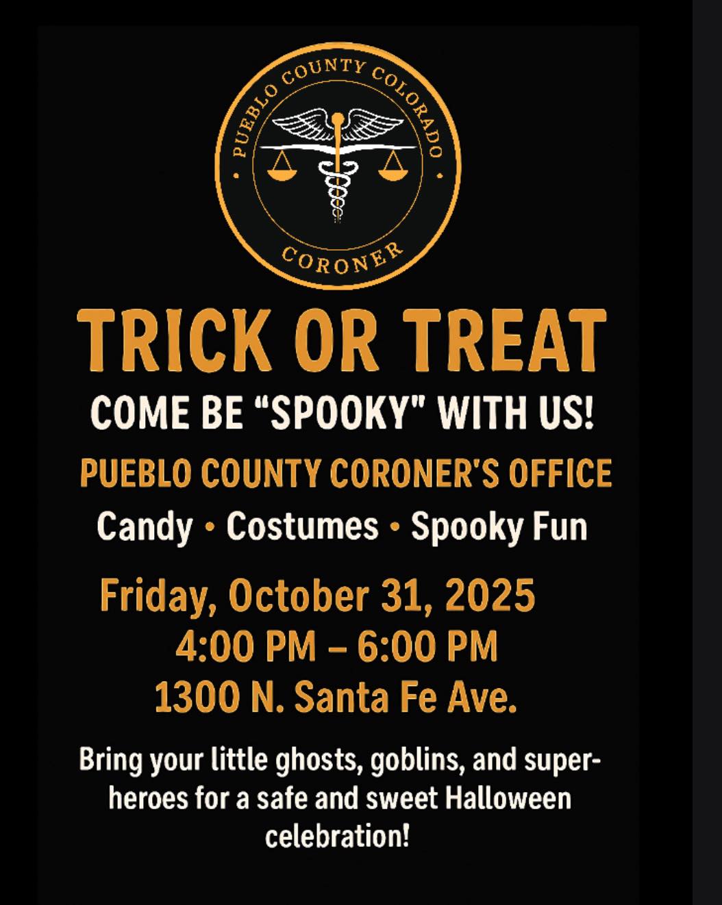 Halloween party flyer from pueblo county coroner