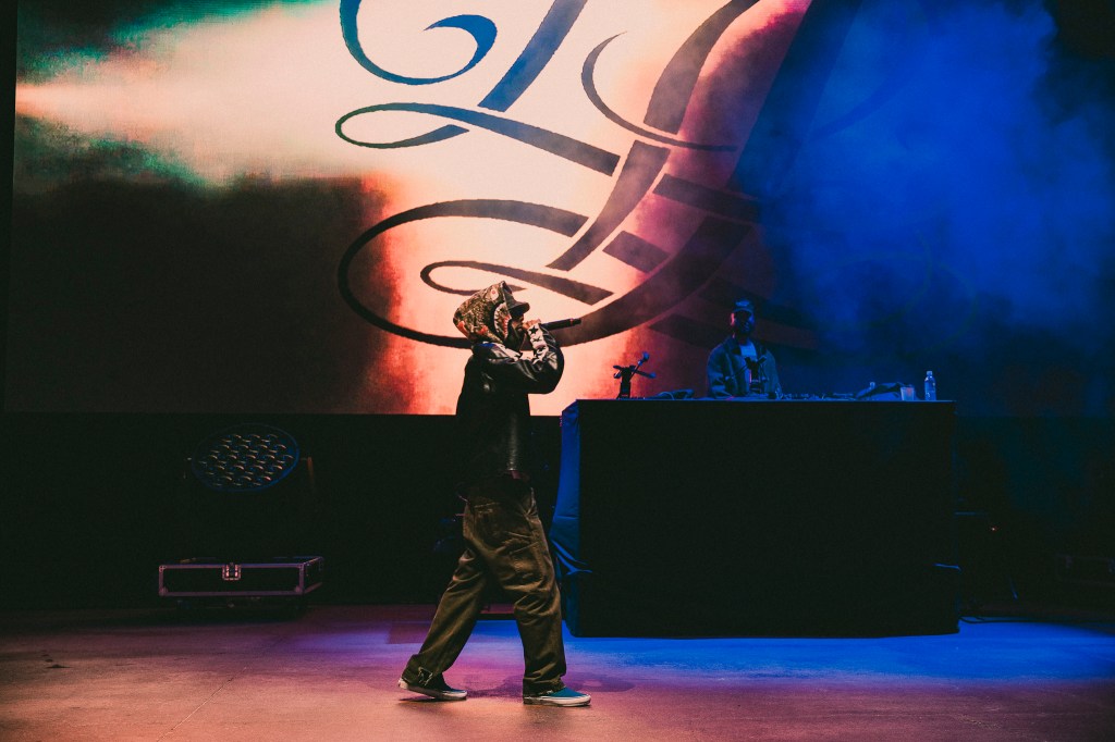 Earl Sweatshirt on stage at Red Rocks on October 31 for Halloween on the Rocks.
