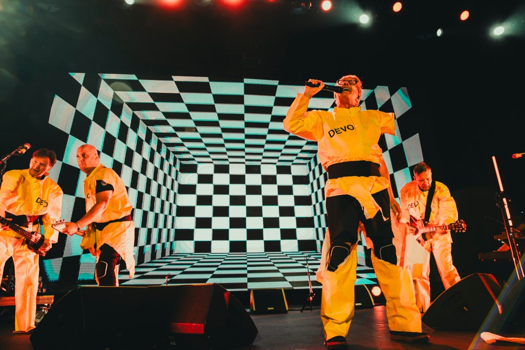 DEVO on stage at Mission Ballroom performing live on Thursday, November, 13.