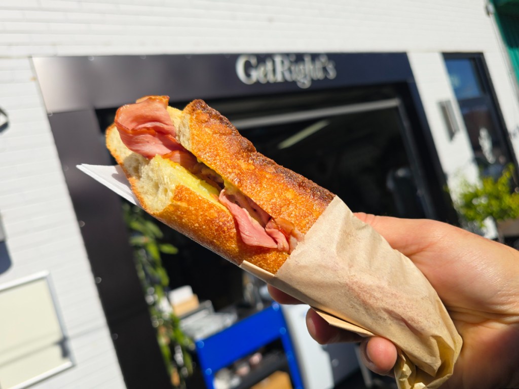 ham sandwich on a baguette