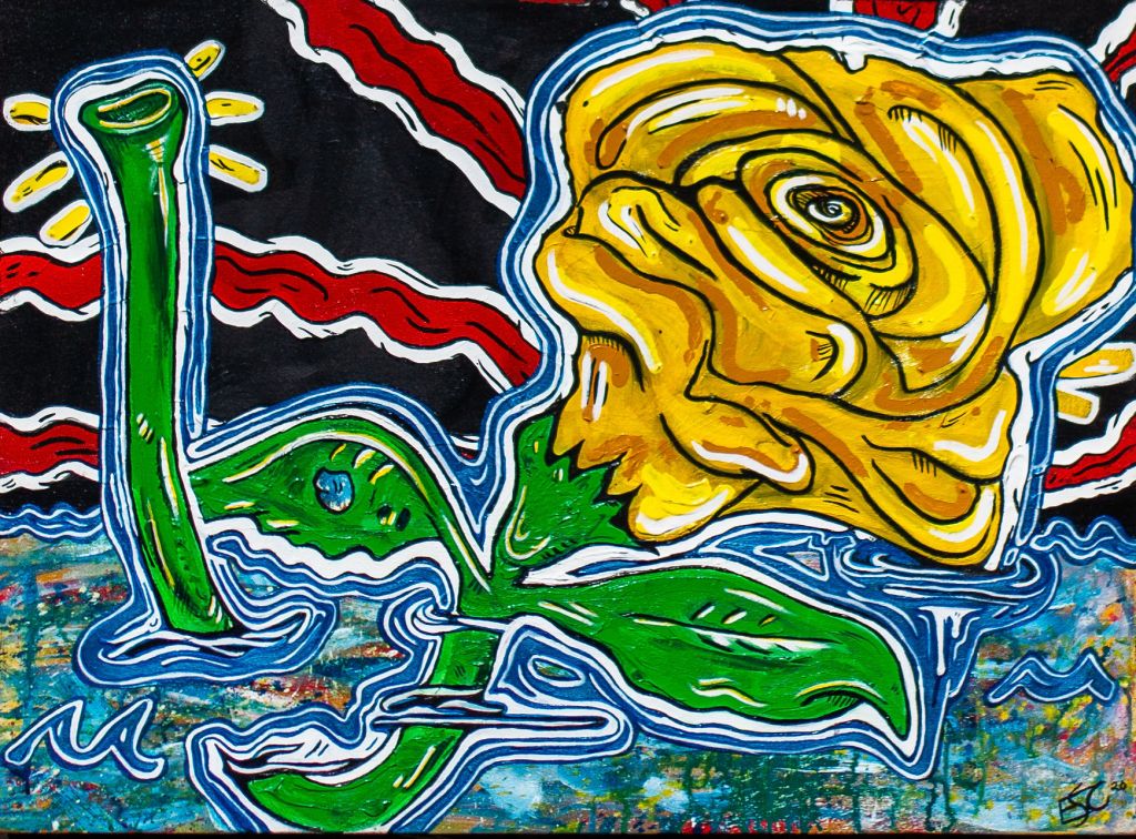 Painting of a yellow flower.