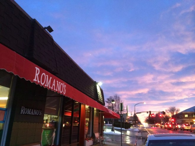 a red awning on a building