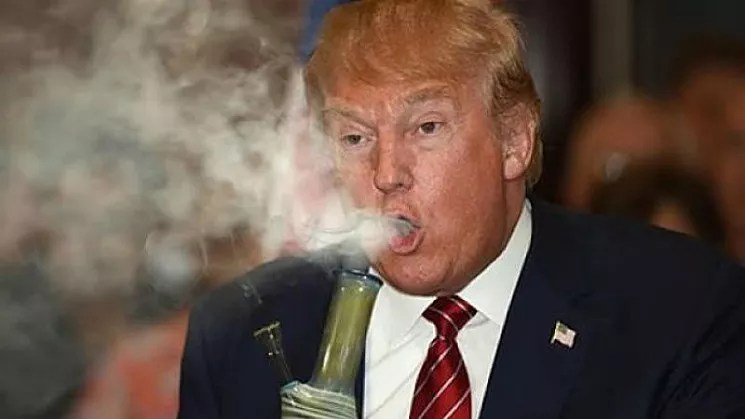 Joke image of Donald Trump taking bong hit