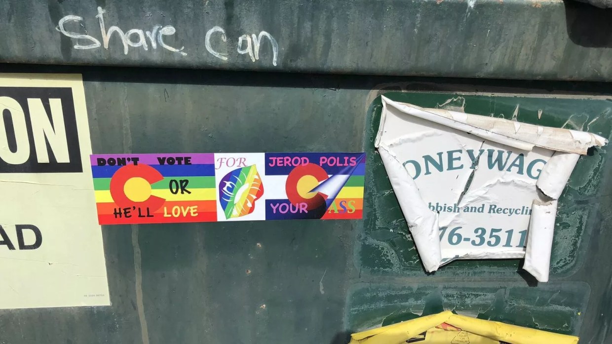 Jared Polis Attacked With Misspelled, Homophobic Bumper Stickers