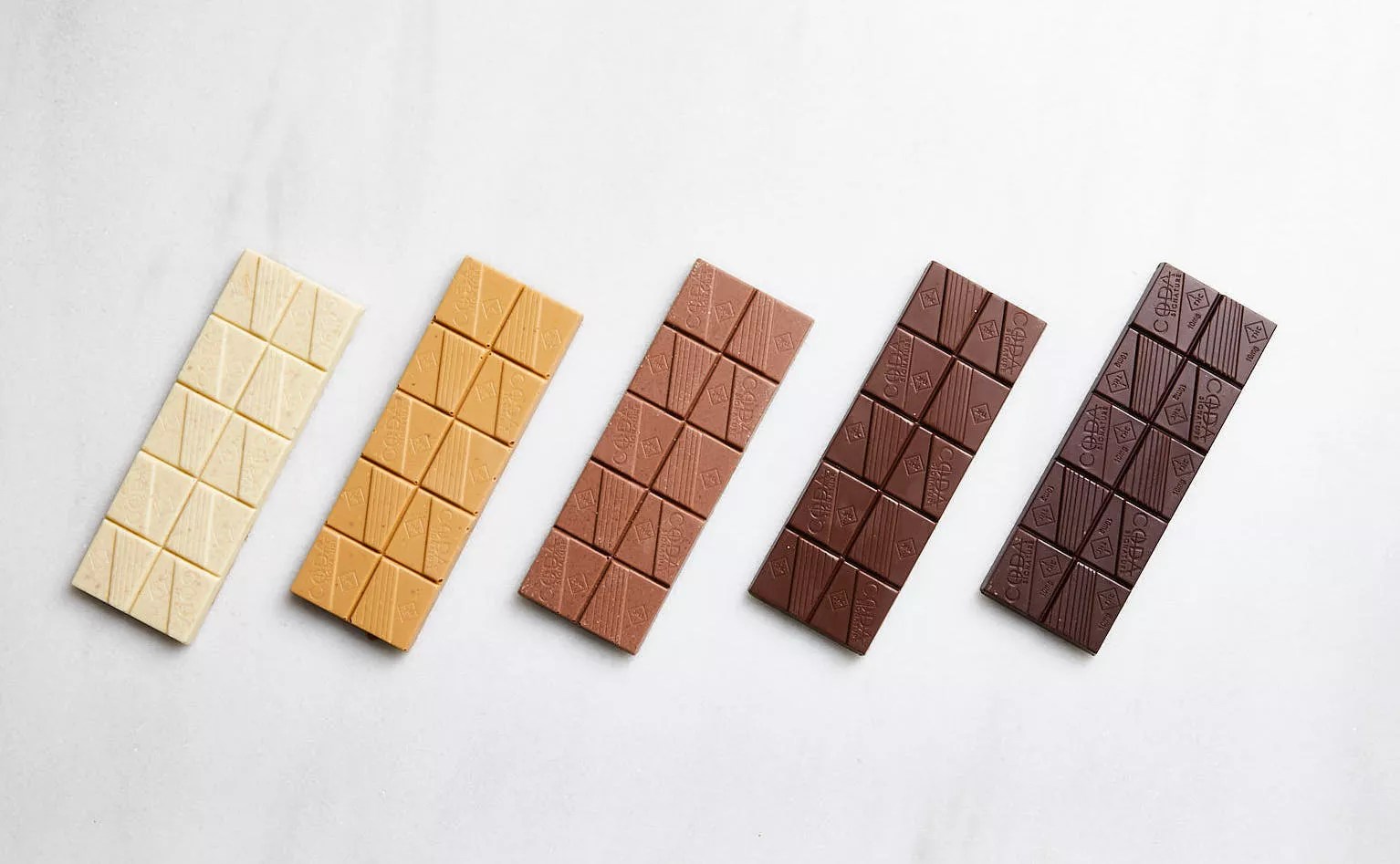 Lineup of different colored chocolate bars