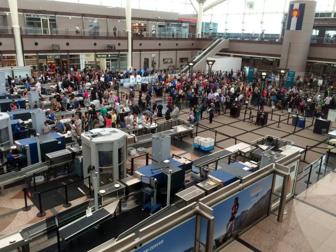 The TSA security area at Denver International Airport