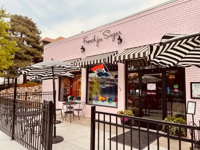 the outside of a pink building