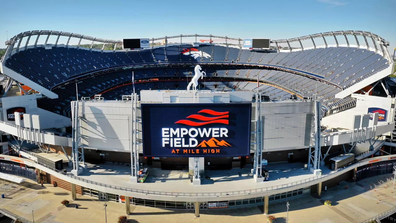 aerial view of Empower Field in Denver