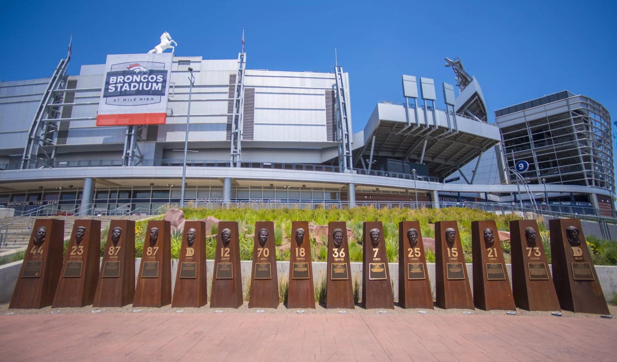 Empower field at Mile High Stadium with Bucky the Bronco