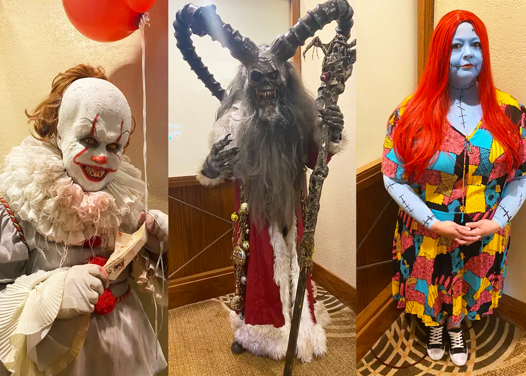 people in horror movie costumes