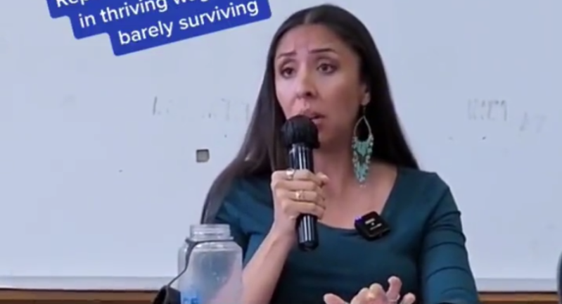 Councilwoman Candi CdeBaca speaking about reparations at the Greater Metro Denver Ministerial Alliance Forum.