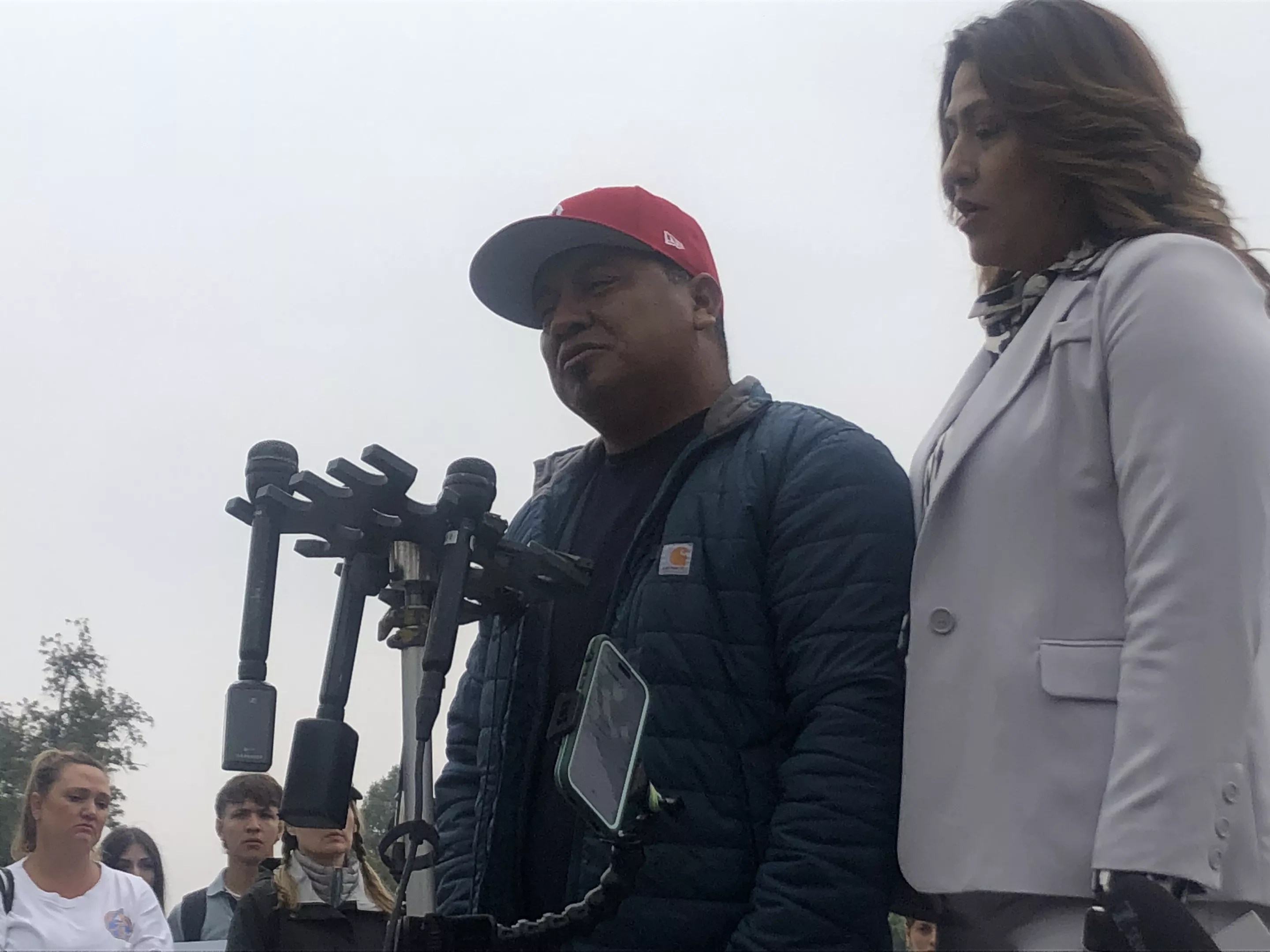 Santos Garcia, the father of Luis Garcia, speaking about his son's murder at a press conference outside East High School on May 19.