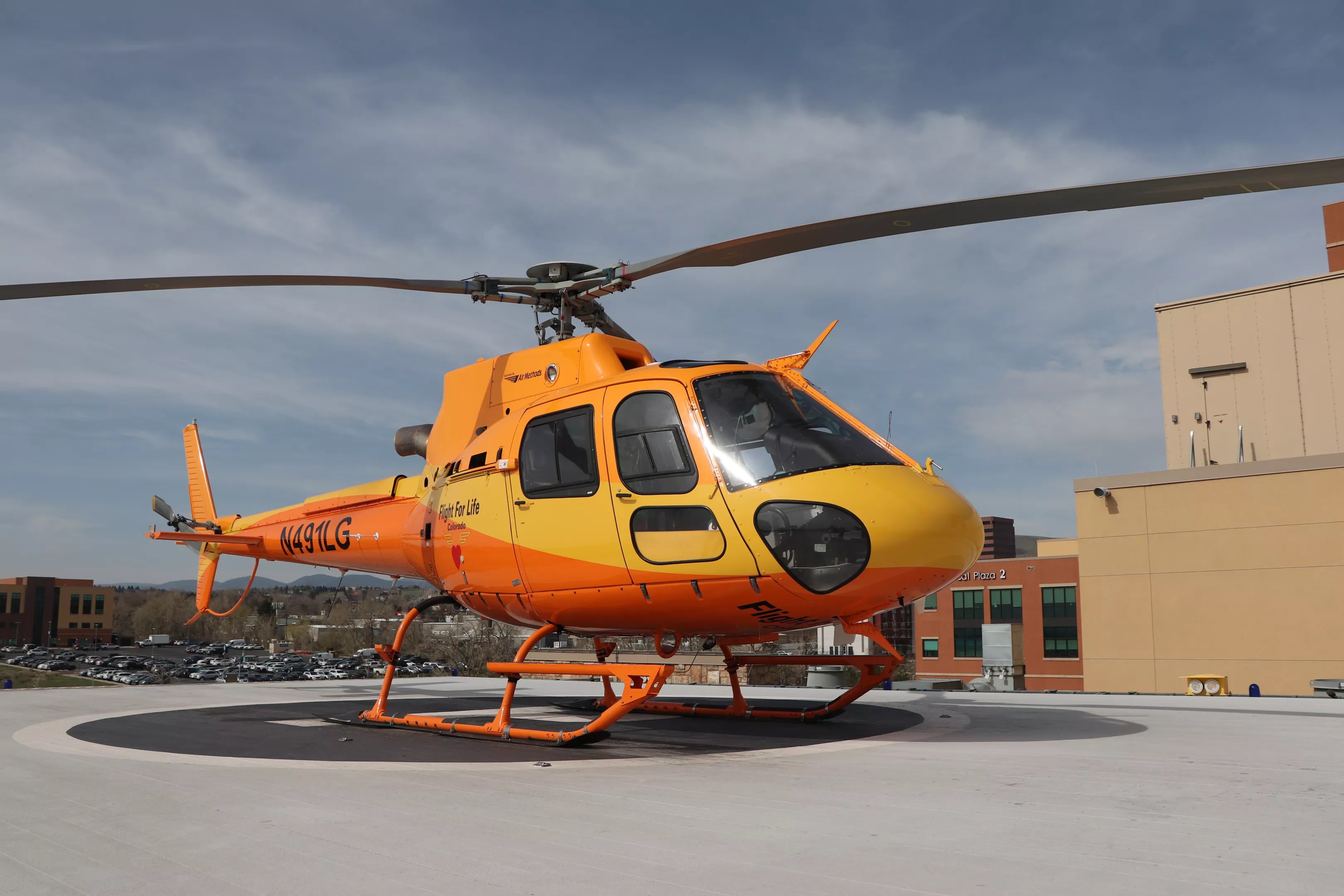 Flight for Life's "Lifeguard 1" at the St. Anthony's Hospital helicopter pad in Lakewood.