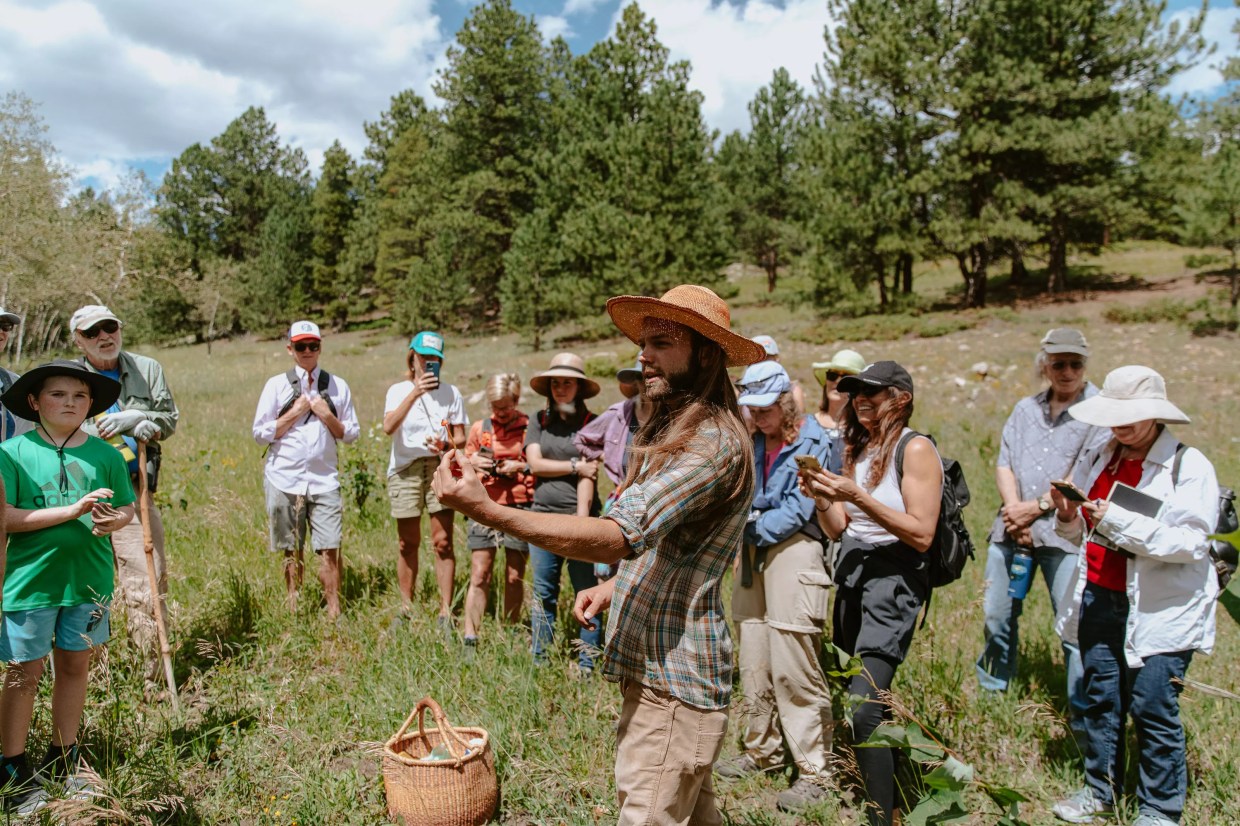 A Colorado field guides identifies a local mushroom in Boulder County.