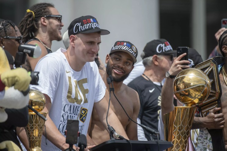 Denver Nuggets players at the championship parade.