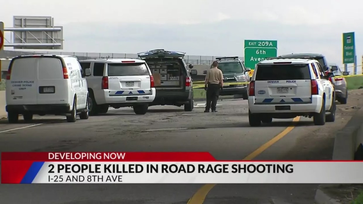 I-25 scene after road-road incident, cop cars