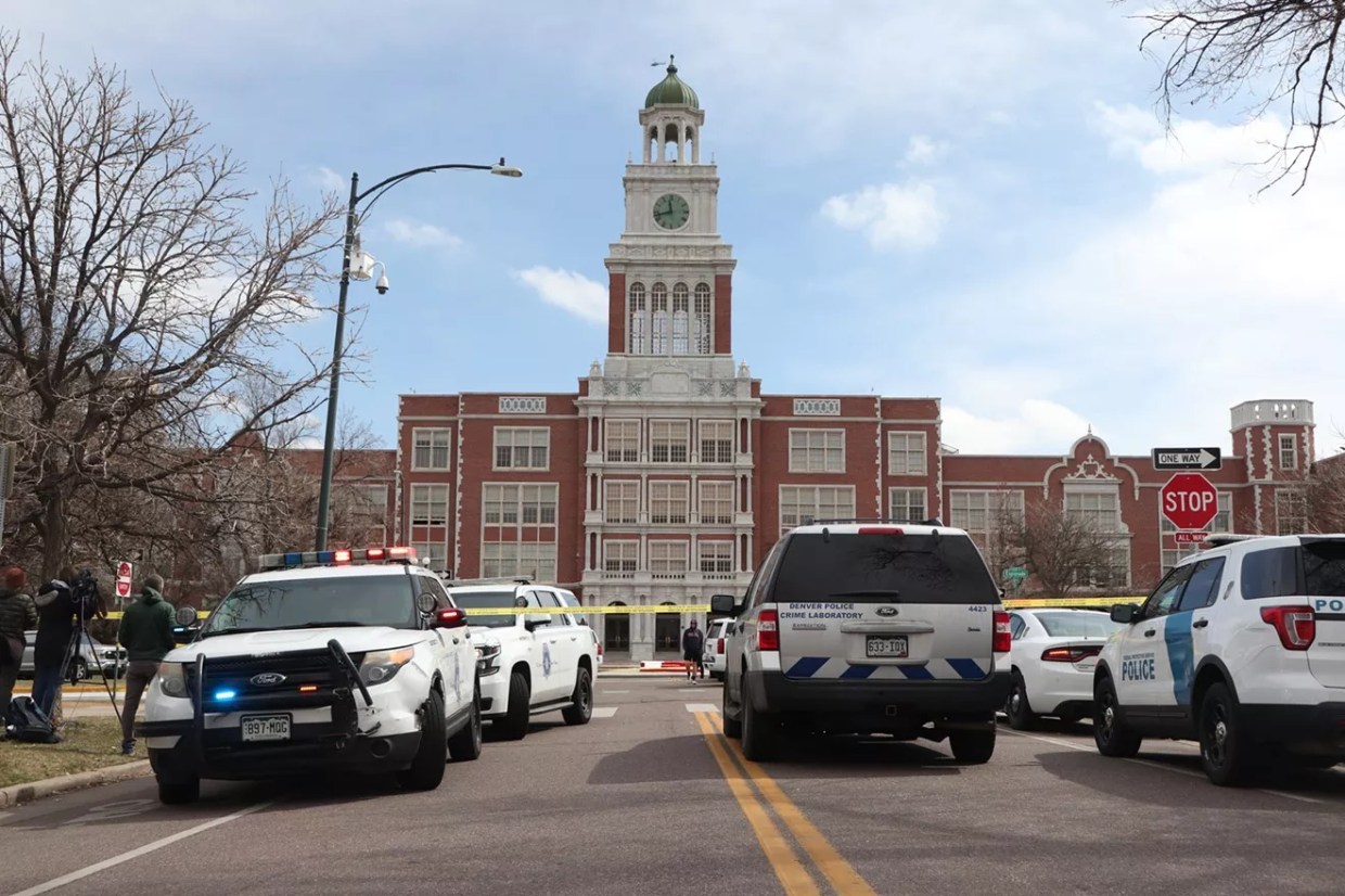 police cars outside of East High School