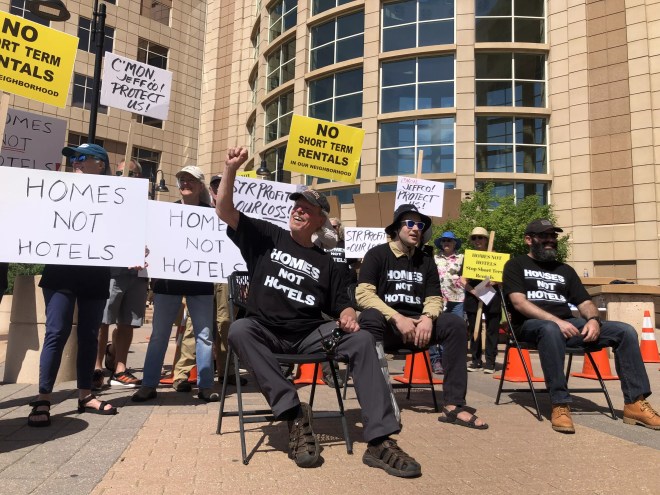 The Foothills Community Action Group at a protest in front of the Jefferson County courthouse on July 14.