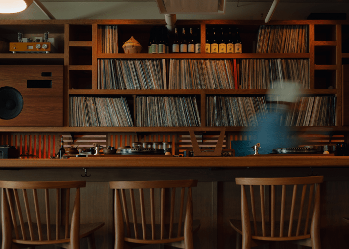 shelves of records