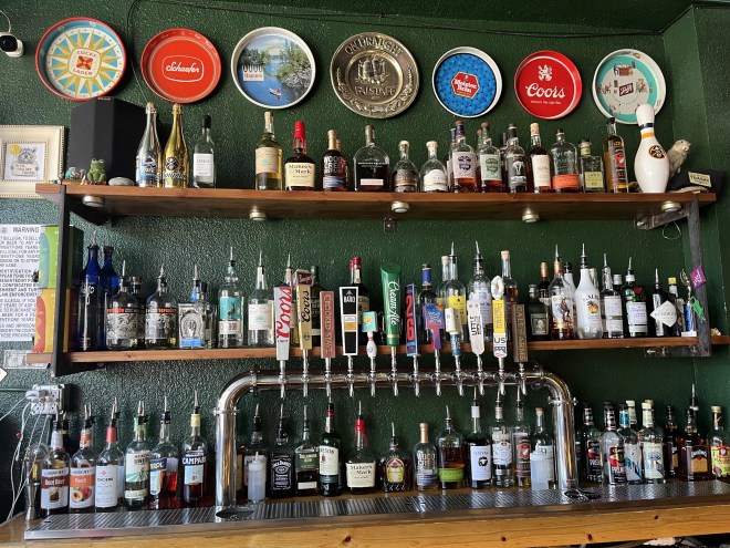 liquor bottles on shelves