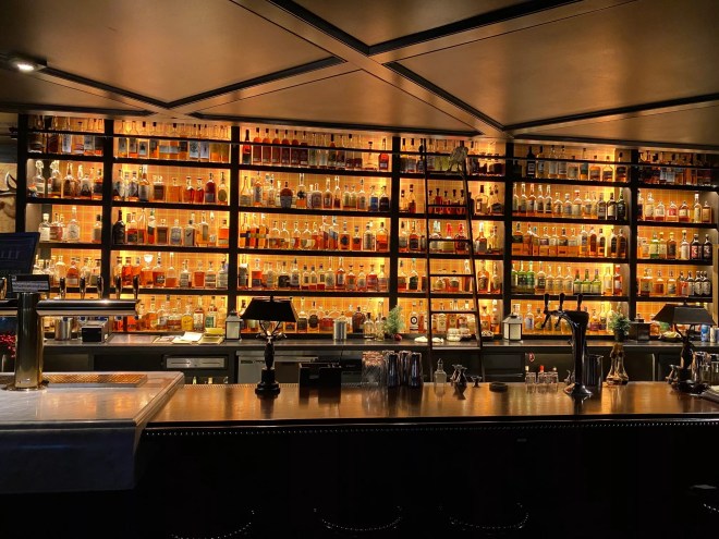 bar back lined with bottles