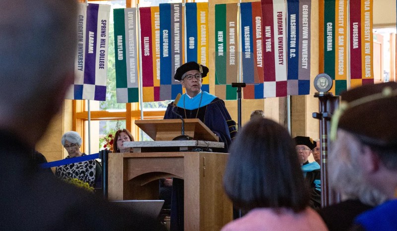 Regis University President Salvador Aceves speaks during his inauguration on September 22.