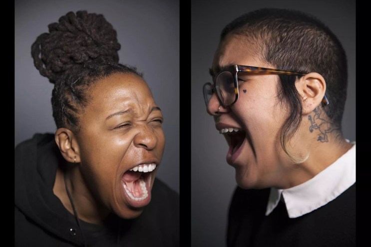 portraits of two people screaming