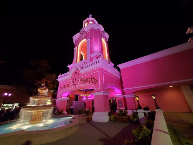 a pink building