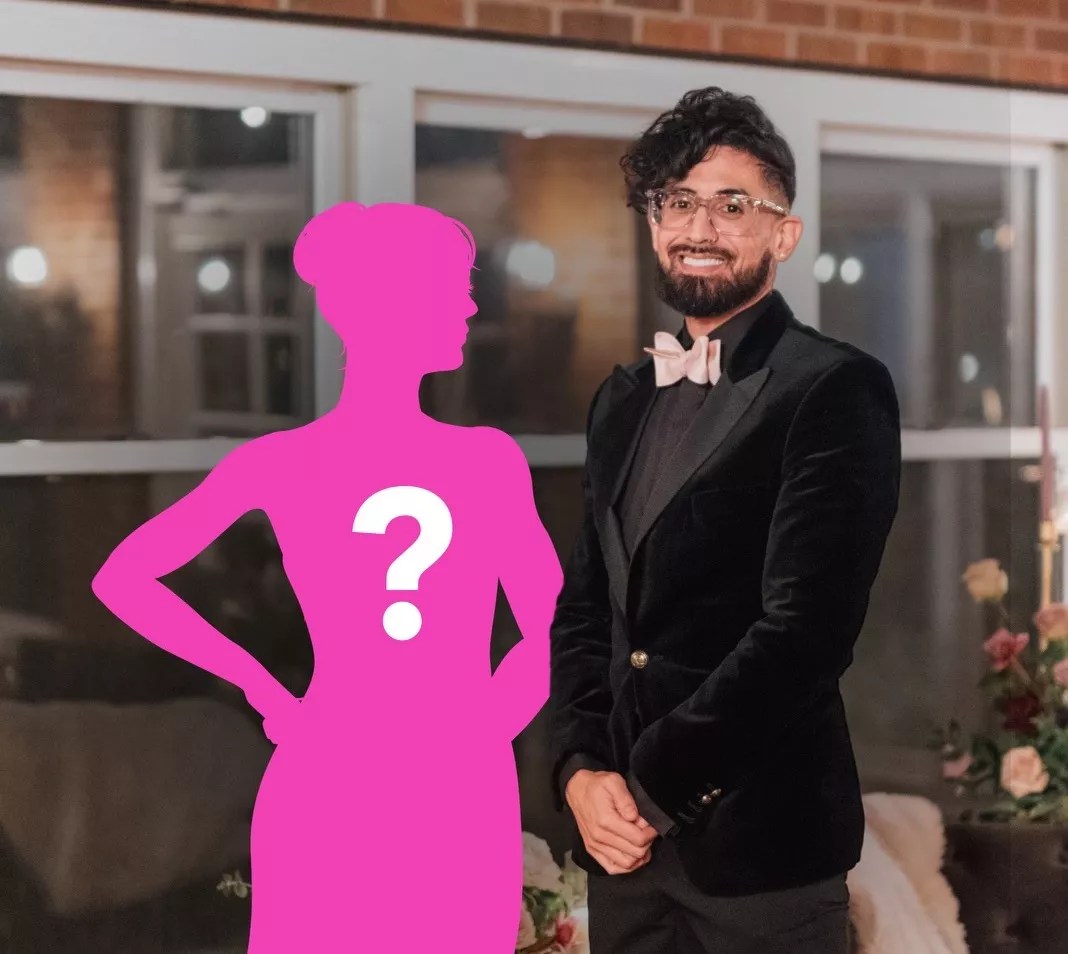 Michael stands next to a pink outline of a woman with a question mark over it.