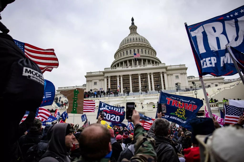 u.s. capitol, demonstrators with Trump signs.