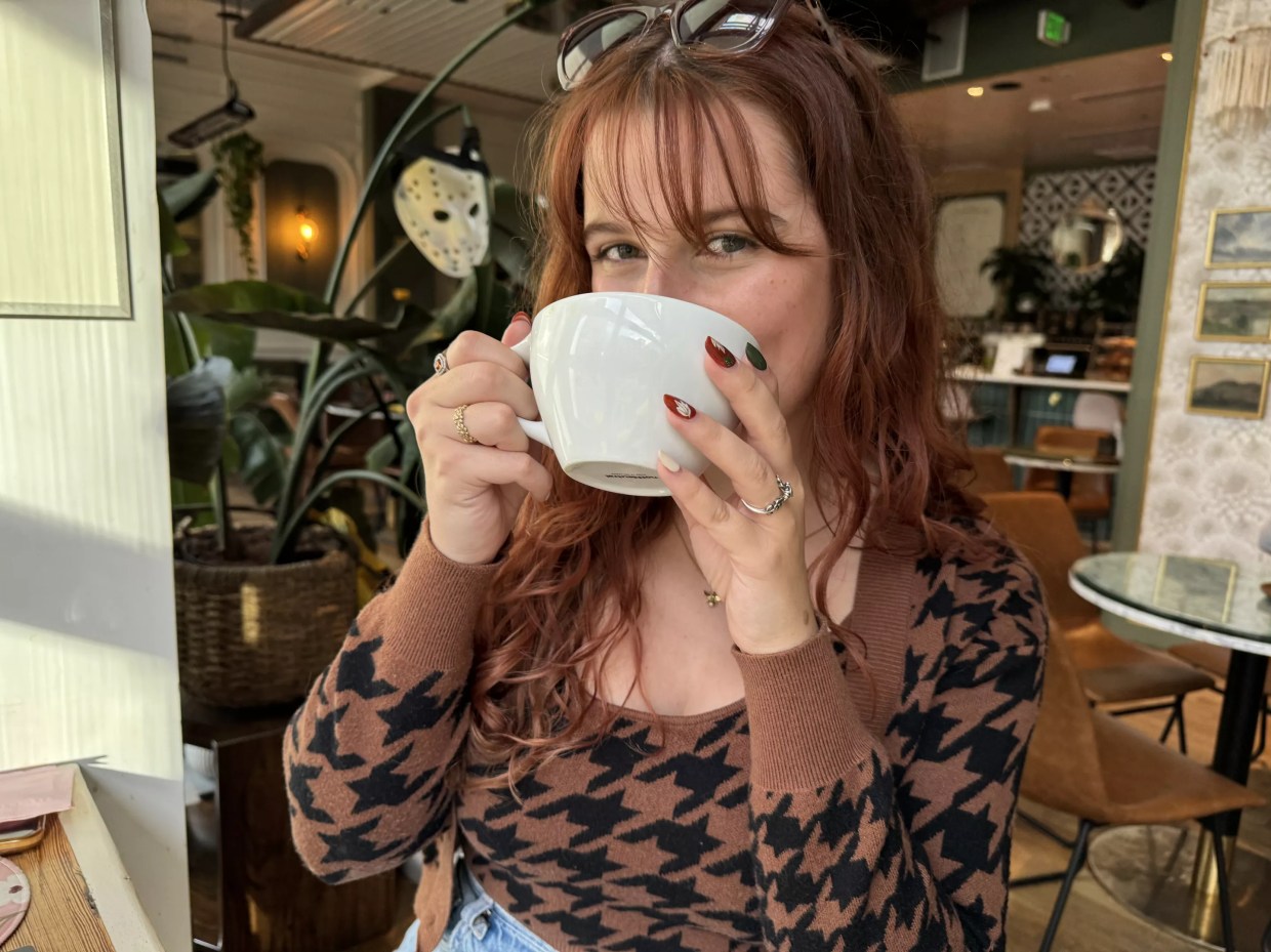 woman drinking coffee