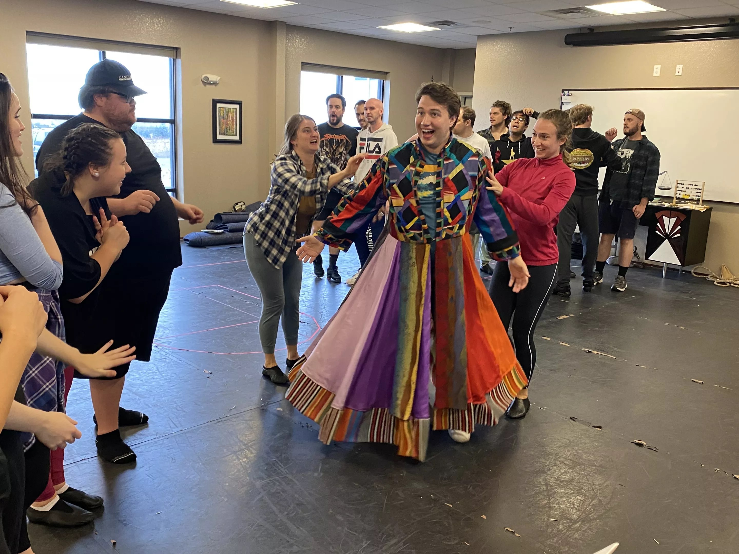 actors rehearsing Joseph and the Technicolor Dreamcoat