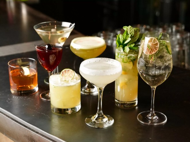 various cocktails in different glasses