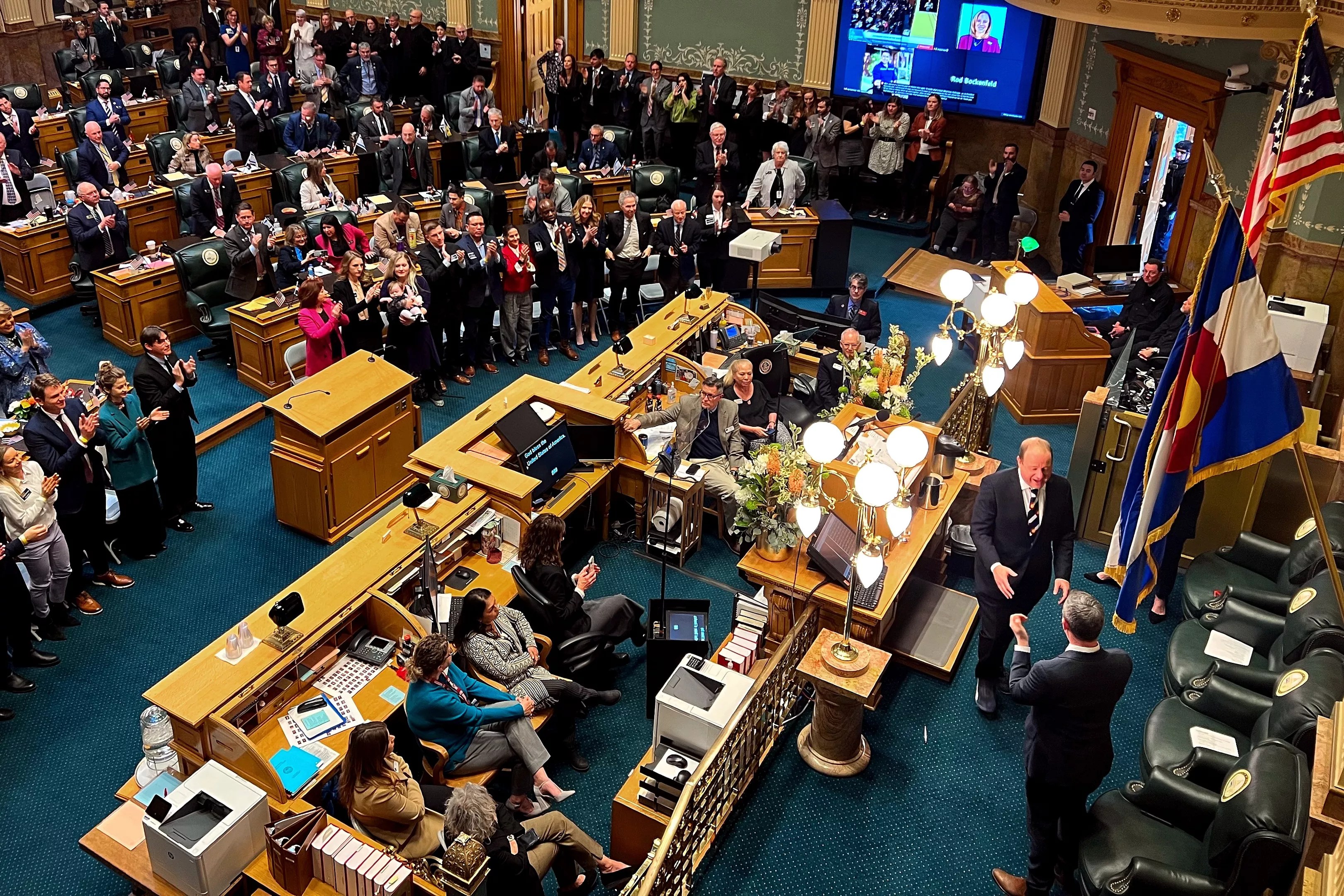 Governor Jared Polis during the 2024 State of the State address in the Colorado Capitol House chamber.